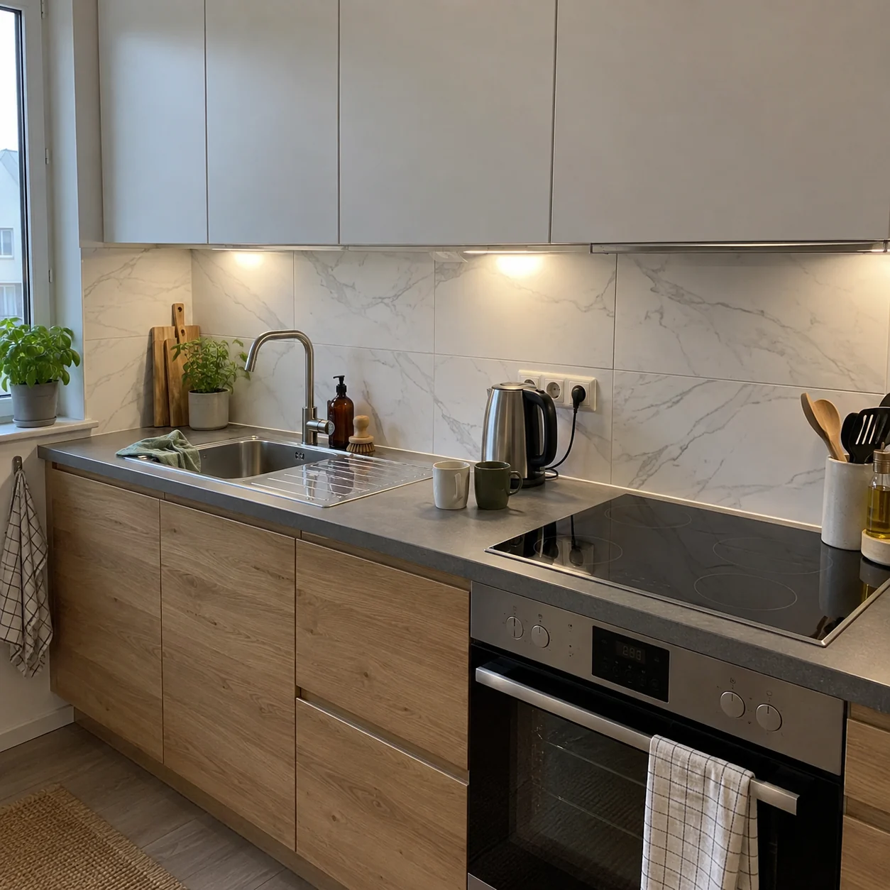 Modern kitchen White marble