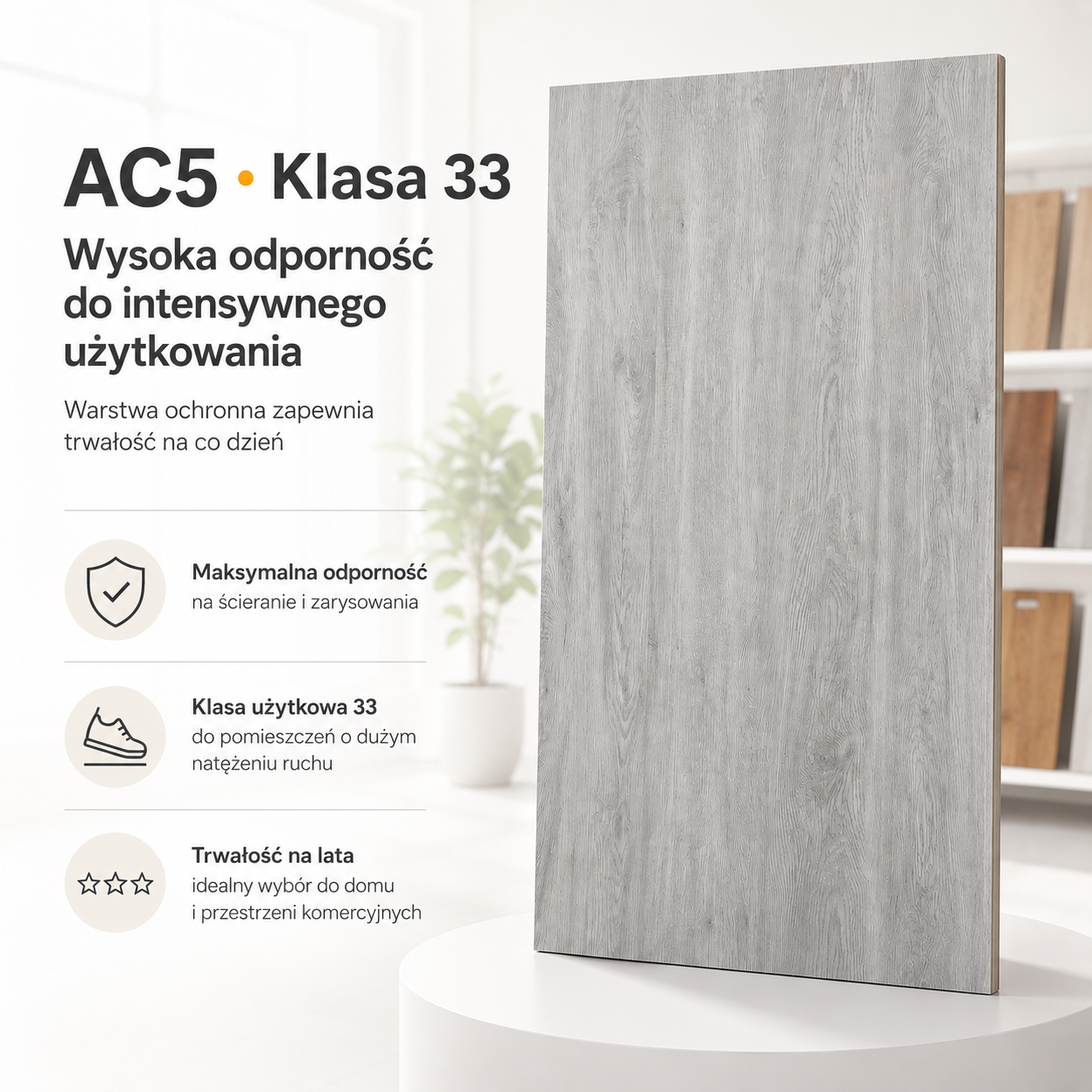 Panele Winylowe SPC - Jasne Szare z Podkładem 5mm na Klik na Podłogówkę AC5 - obrazek 2