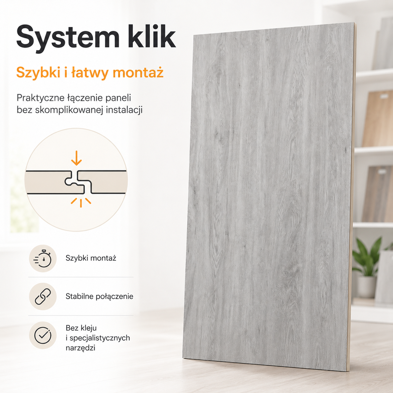 Panele Winylowe SPC - Jasne Szare z Podkładem 5mm na Klik na Podłogówkę AC5 - obrazek 8