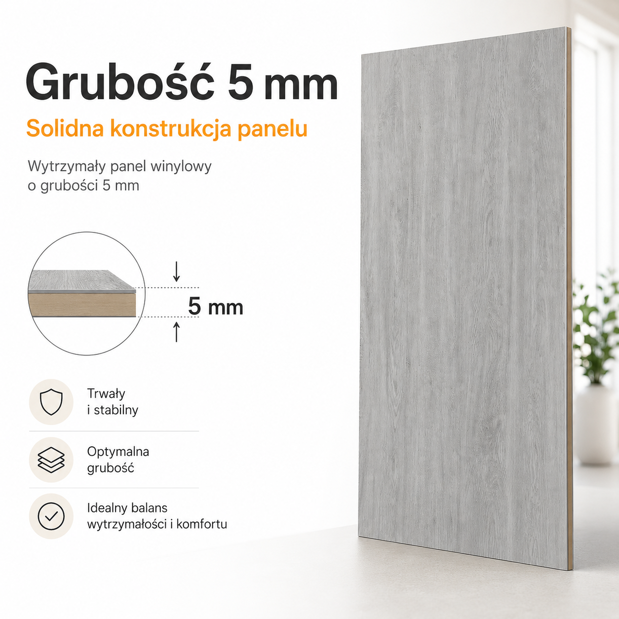 Panele Winylowe SPC - Jasne Szare z Podkładem 5mm na Klik na Podłogówkę AC5 - obrazek 9