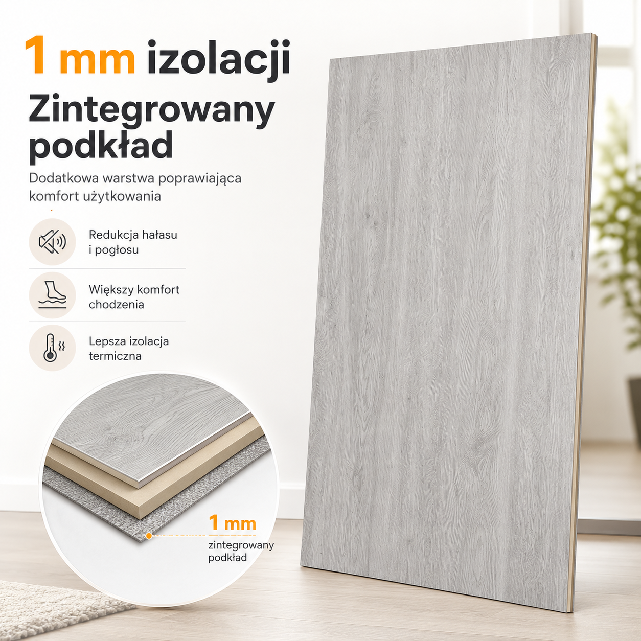 Panele Winylowe SPC - Jasne Szare z Podkładem 5mm na Klik na Podłogówkę AC5 - obrazek 10