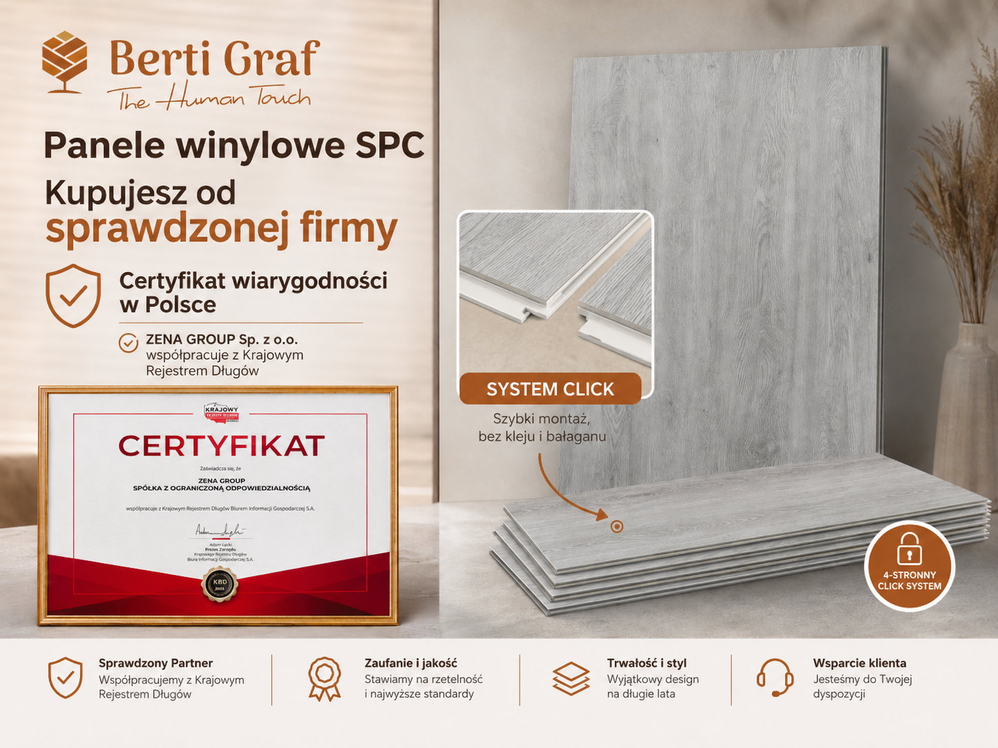 Panele Winylowe SPC - Jasne Szare z Podkładem 5mm na Klik na Podłogówkę AC5 - obrazek 3